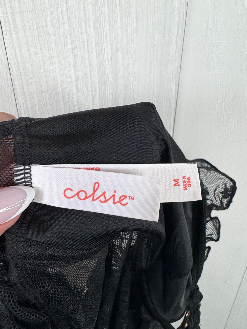 Colsie Black Sheer Lace Ruffle Strap Teddy - Picture 6 of 7
